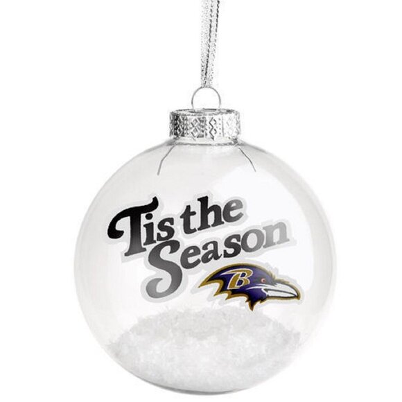 Baltimore Ravens "Tis The Season" NFL Team Logo Glass Ball Ornament Snow Effect - Picture 3 of 3